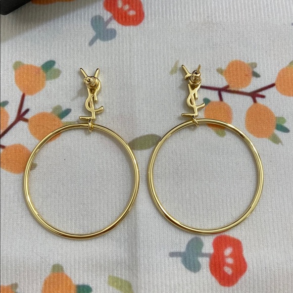 Saint Laurent Large Gold Hoop Earrings - Picture 2 of 7